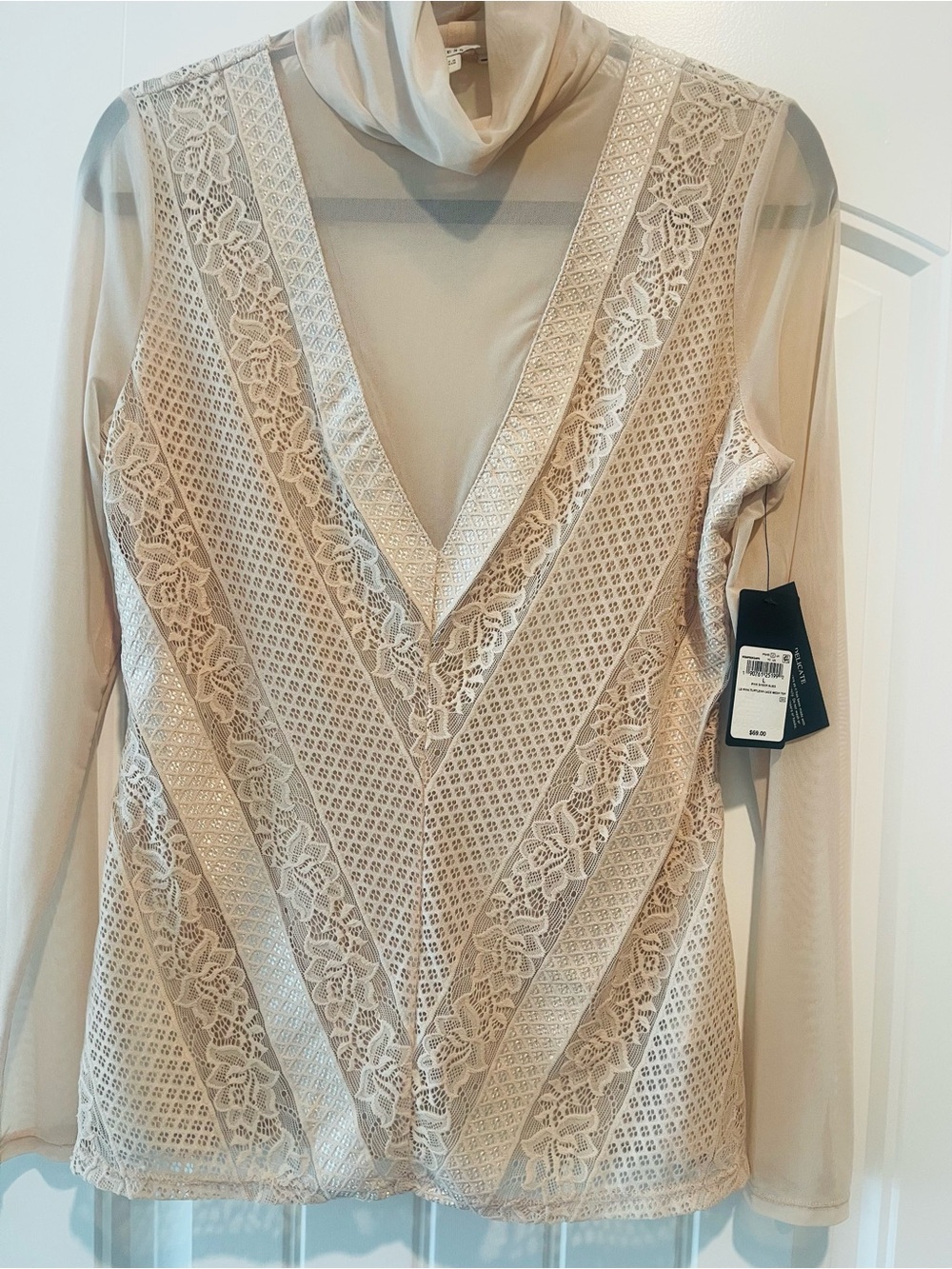 Guess by Marciano Cream Lace-Overlay V-Neck Sleeveless Top Riva Turtleneck